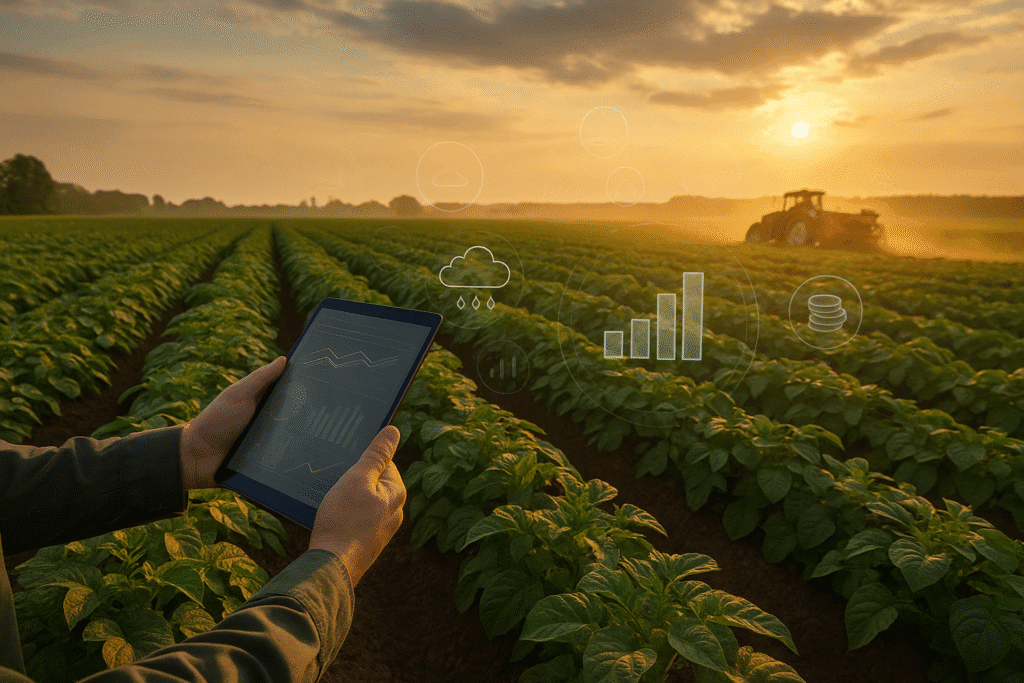 Análise de métricas em uma plantação, representando a produtividade da batata em 2025.