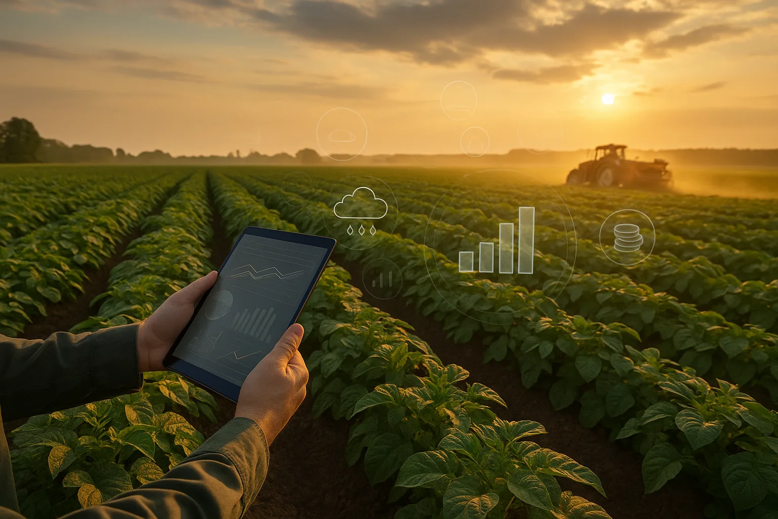 Análise de métricas em uma plantação, representando a produtividade da batata em 2025.