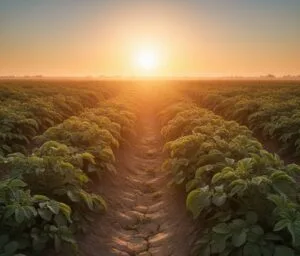 Imagem de uma plantação no calor, representando o verão.