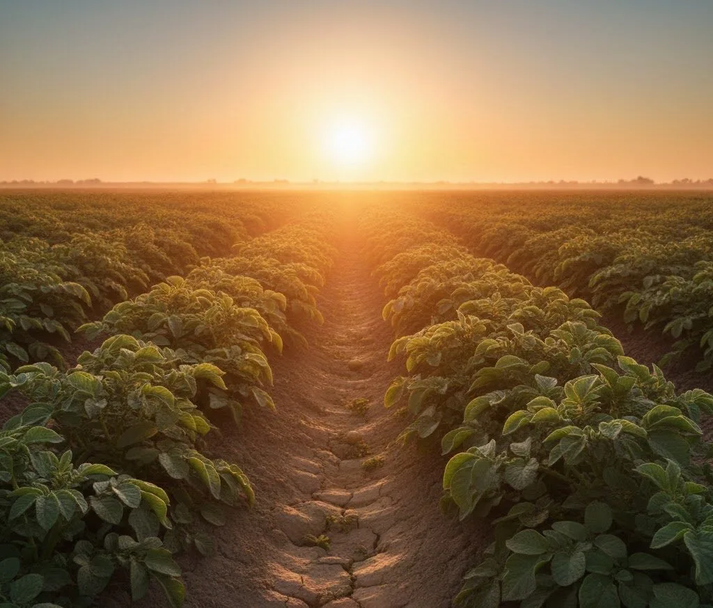 Imagem de uma plantação no calor, representando o verão.