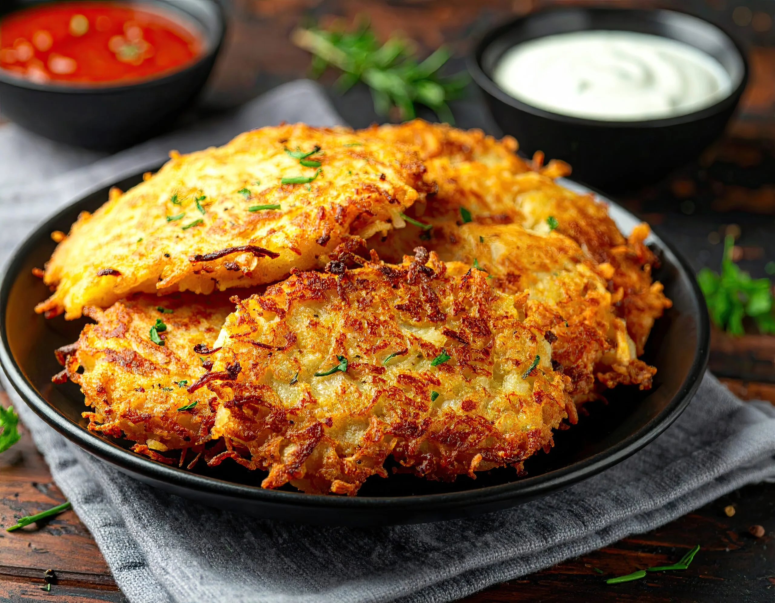 Imagem de latkes de batata.